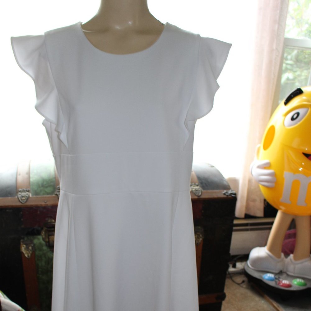 NWT Chaps White Sleeveless Dress Ruffled Along Top Summer Sz 16 Pretty
